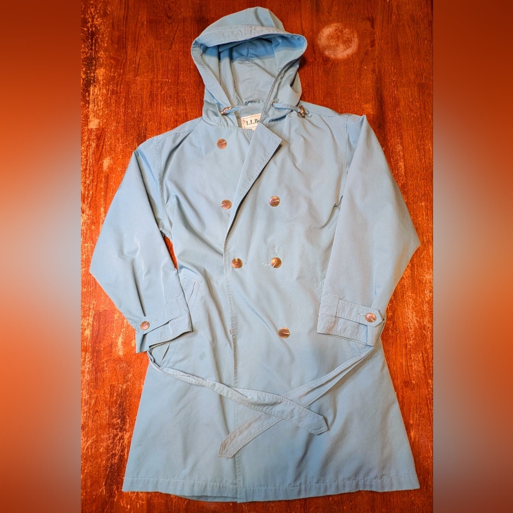 L.L. Bean Vintage Blue Double-Breasted Trench Coat Knee Length
